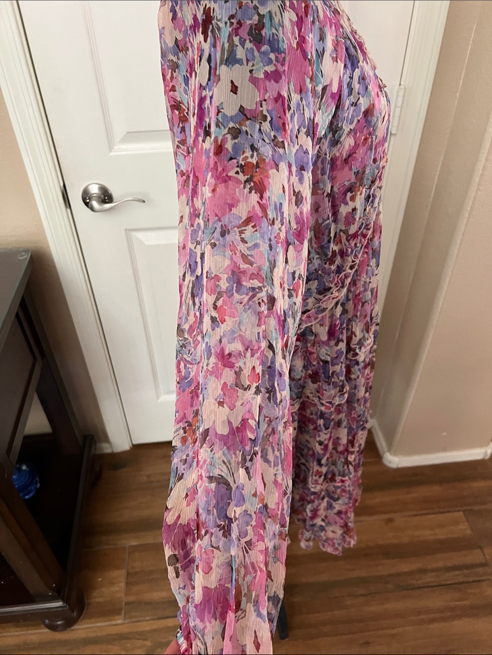 Johnny Was Pink and Purple Floral Ruffle Midi Dress - Picture 4 of 6